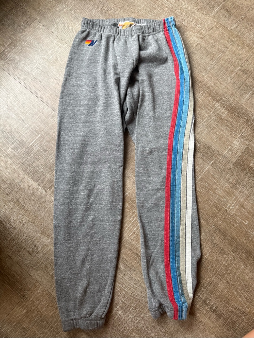 Aviator Nation Gray Sweatpants with Red, Blue & Cream Side Stripes